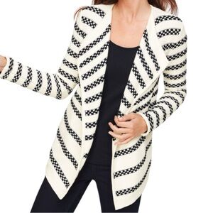 Talbots Black and White Textured Striped Open Cardigan ❤️ 1XP